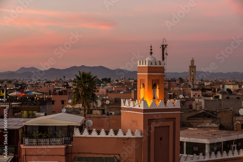 Marrakesh City Sunset Light over a Mosque 