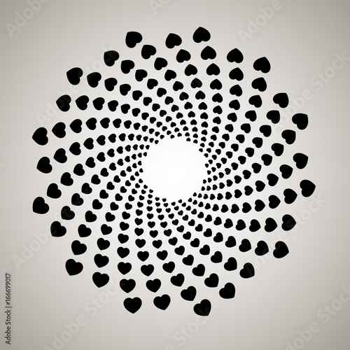 Swirl, vortex background. Rotating spiral. Pattern of a whirling of hearts