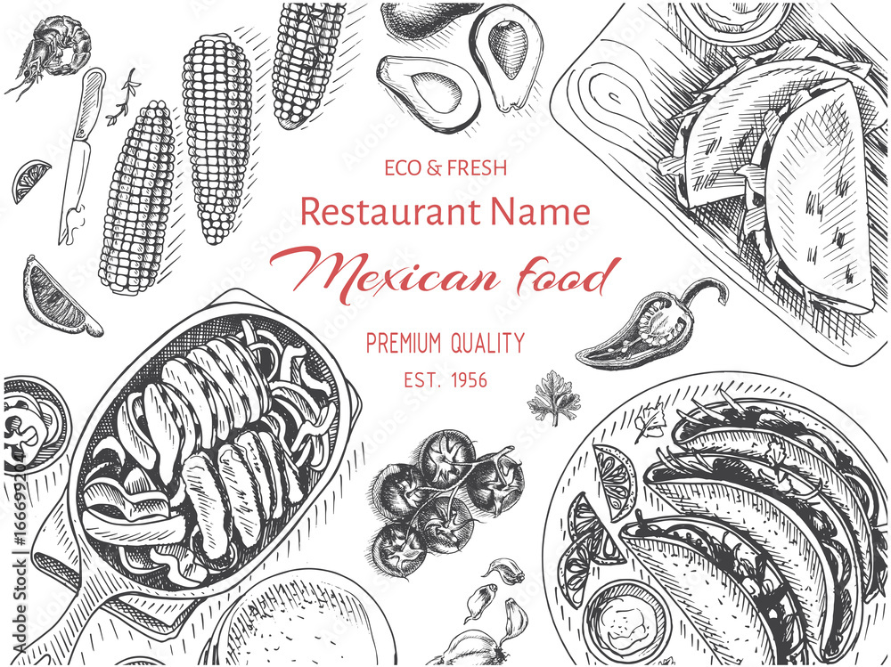 Vector illustration sketch - Mexican food. Card Menu mexican cuisine ...