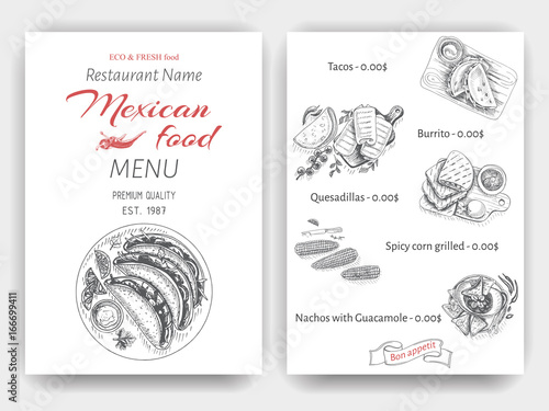 Vector illustration sketch - Mexican food. Card Menu mexican cuisine. vintage design template, banner.