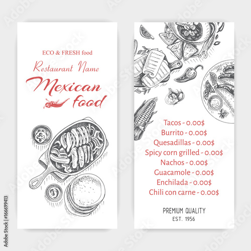 Vector illustration sketch - Mexican food. Card Menu mexican cuisine. vintage design template, banner.