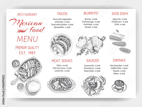 Vector illustration sketch - Mexican food. Card Menu mexican cuisine. vintage design template, banner.