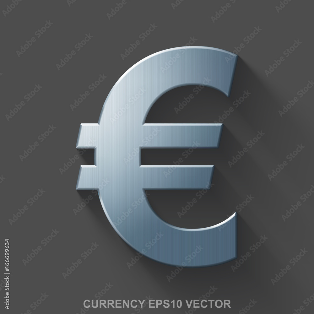 Flat metallic banking 3D icon. Polished Steel Euro on Gray background. EPS 10, vector. Flat metallic banking 3D icon. Polished Steel Euro on Gray background. EPS 10, vector.