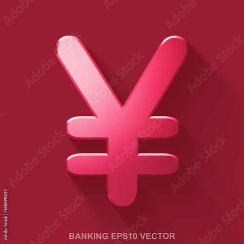 Flat metallic banking 3D icon. Red Glossy Metal Yen on Red background. EPS 10, vector.