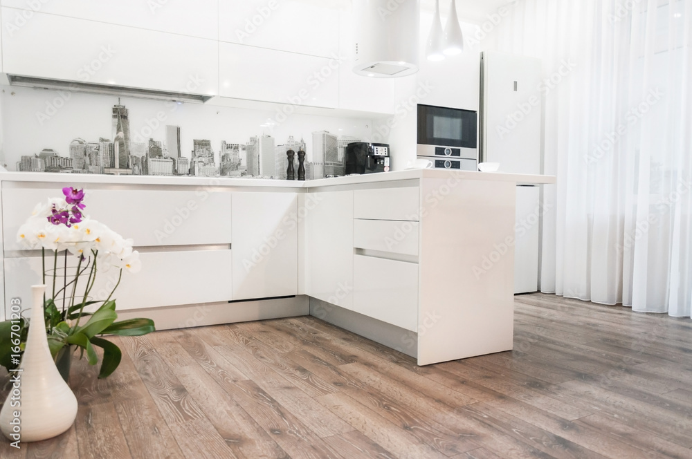 White modern kitchen interior. White modern kitchen interior.