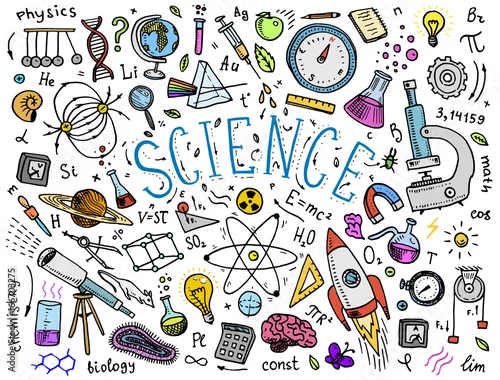 Obraz grawerowane ręcznie rysowane w starym stylu szkicu i vintage. wzory naukowe i obliczenia z fizyki i matematyki, chemii i biologii lub astronomii na tablicy. Edukacja i nauka.
