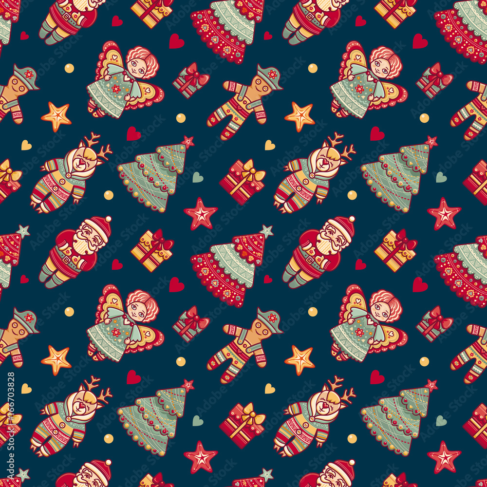 Naklejka premium Merry Christmas pattern with Christmas toys.