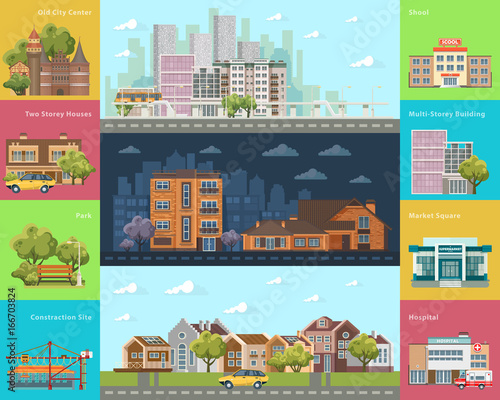 Big city concept. Infrastructure vector set