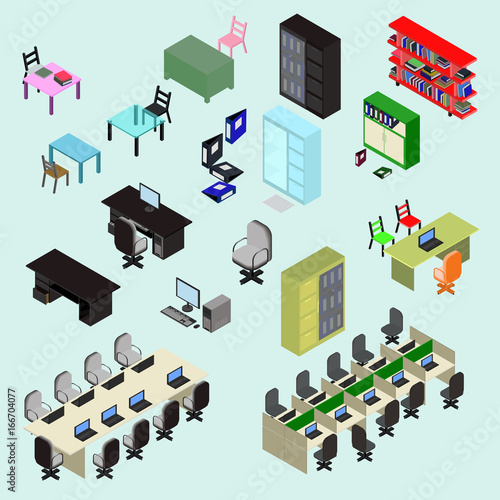 office place, set of isometric elements