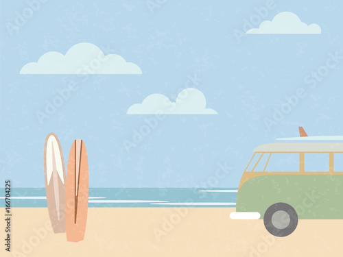 Summer surfing retro styled vector illustration