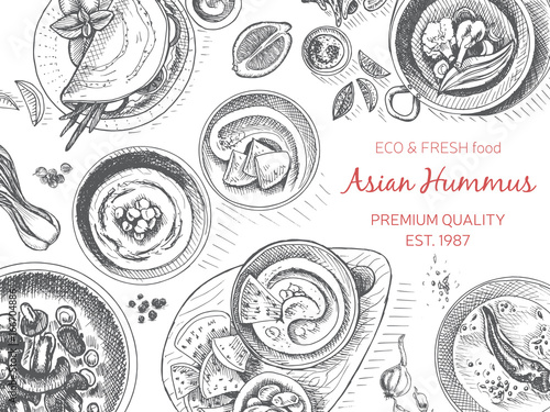 Vector illustration sketch - oriental food. Card menu asian vintage design template, banner.