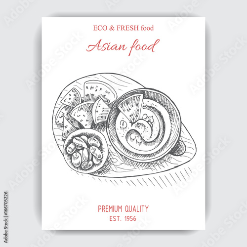Vector illustration sketch - asian food. hummus