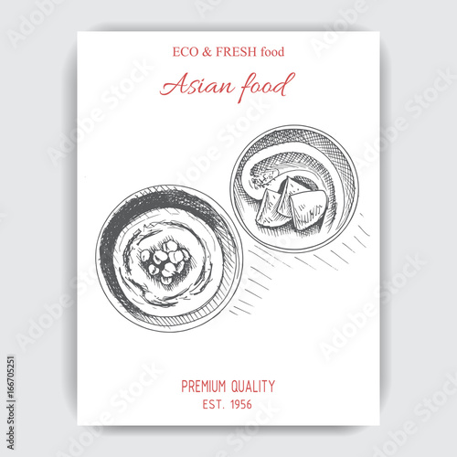 Vector illustration sketch - asian food. hummus