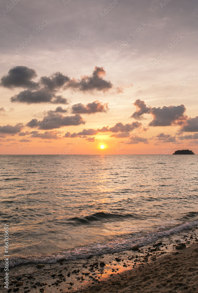 Beautiful sunset sky over the Andaman sea near Koh Kud island, Thailand