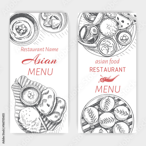 Vector illustration sketch - asian food. Card menu indian. vintage design template, banner.