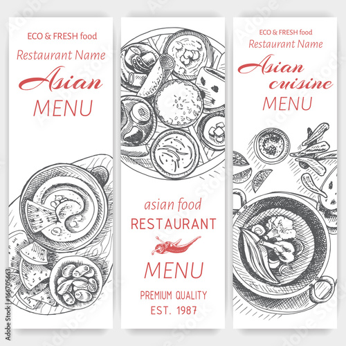 Vector illustration sketch - asian food. Card menu indian. vintage design template, banner.