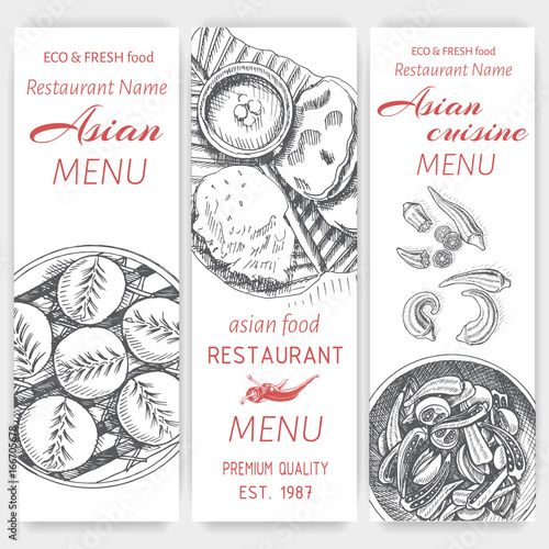 Vector illustration sketch - asian food. Card menu indian. vintage design template, banner.