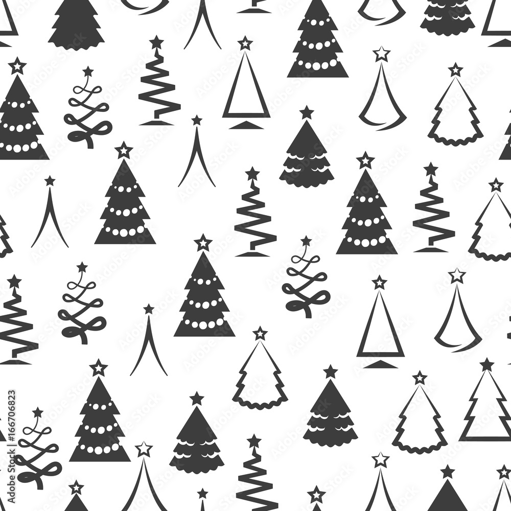 Obraz premium Monochromic christmas tree seamless pattern, in black and white colors. Vector illustration