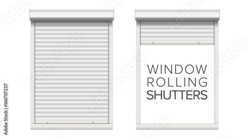 Window With Rolling Shutters Vector. Opened And Closed. Front View. Isolated On White Illustration.