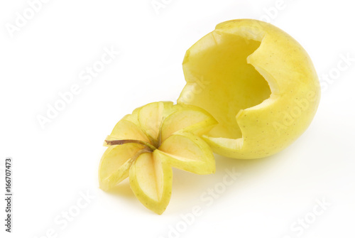 Carved hollow apple isolated on white background
