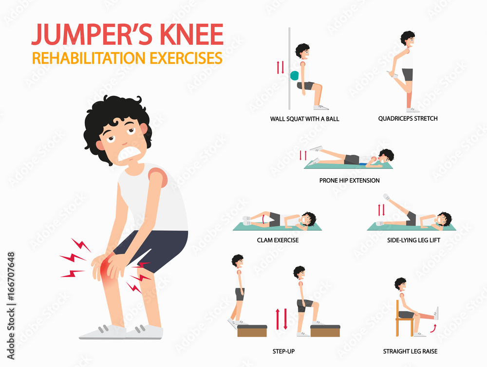 jumper's knee rehabilitation exercises infographic, illustration. Stock  Vector | Adobe Stock