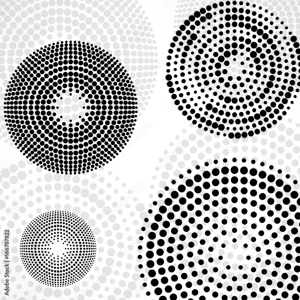 Abstract background with dotted circles. Dots in circular form. Vector design backdrop