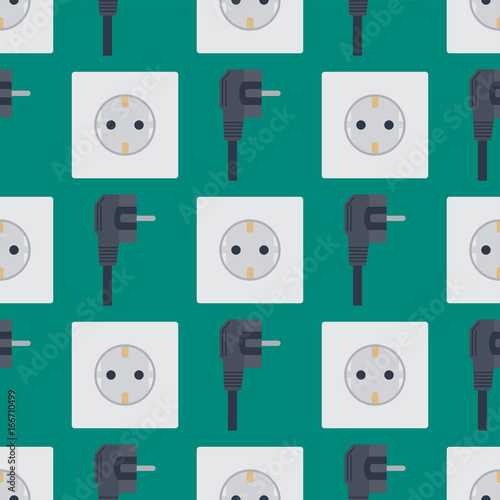 Electric outlet vector illustration energy socket electrical outlets plugs seamless pattern european appliance interior icon.
