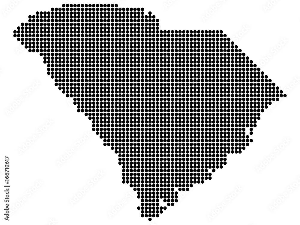 Map of South Carolina state print. White background, black dots. Vector ...
