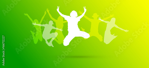 saltare, silhouette, divertimento, gioco, amici