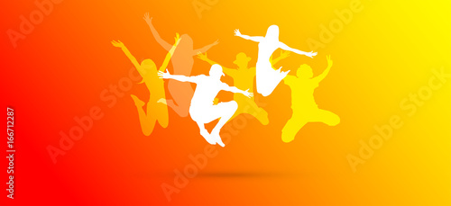 saltare, silhouette, divertimento, gioco, amici
