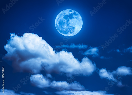 Landscape of night sky with beautiful full moon, serenity nature background.