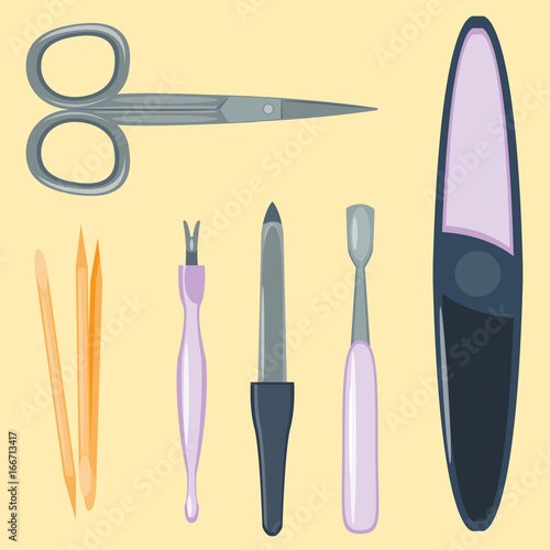Manicure foot and hand care fingers instruments vector fashion personal cosmetics equipment