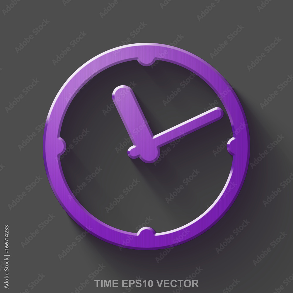 Flat metallic timeline 3D icon. Purple Glossy Metal Clock on Gray background. EPS 10, vector. Flat metallic timeline 3D icon. Purple Glossy Metal Clock on Gray background. EPS 10, vector.