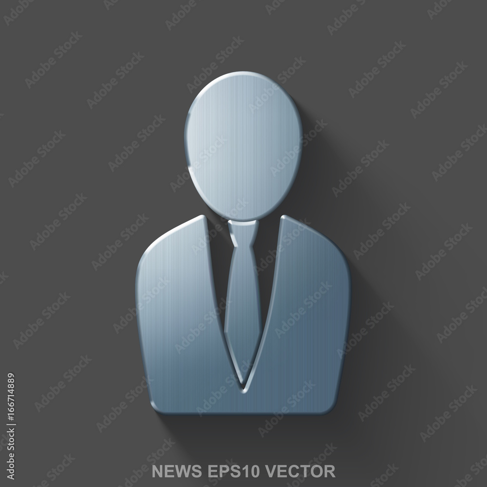 Flat metallic news 3D icon. Polished Steel Business Man on Gray background. EPS 10, vector. Flat metallic news 3D icon. Polished Steel Business Man on Gray background. EPS 10, vector.