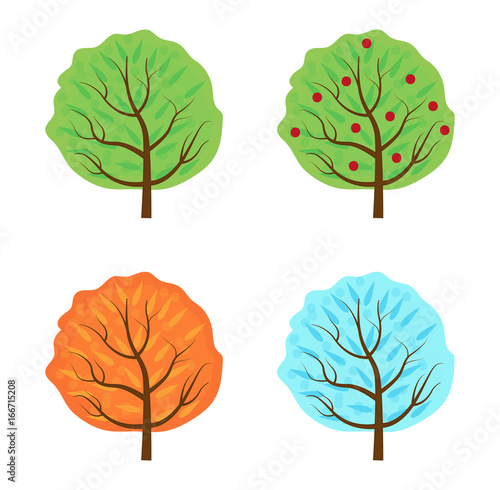 Trees set the seasons icon flat style. Isolated on white background. Vector illustration