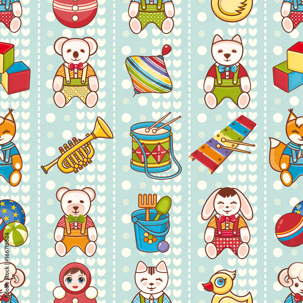 Fototapeta premium Child toy seamless pattern. Design element 
