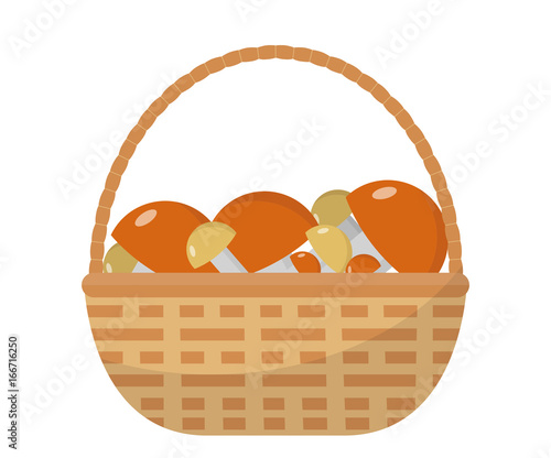Basket with mushrooms icon flat style. Isolated on white background. Vector illustration