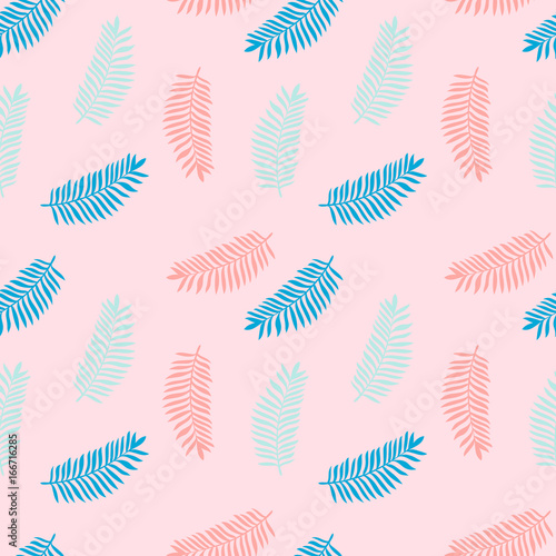 Tropical pink background with colorful palm leaves. Seamless floral pattern. Nature organic background.fashion fabric texture, seamless vector pattern