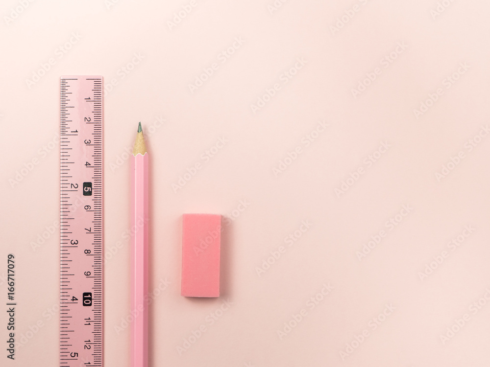 pink pencil and ruler and eraser pink pencil and ruler and eraser