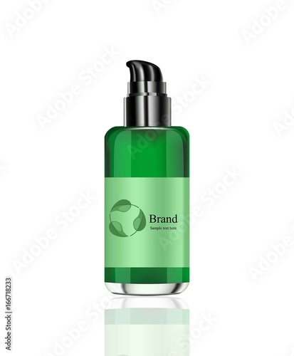 Vector realistic Cosmetics spray package. Hydration cream or face lotion. Perfect for advertising, flyer, banner, poster. Green bio organic bottle. 3d illustration