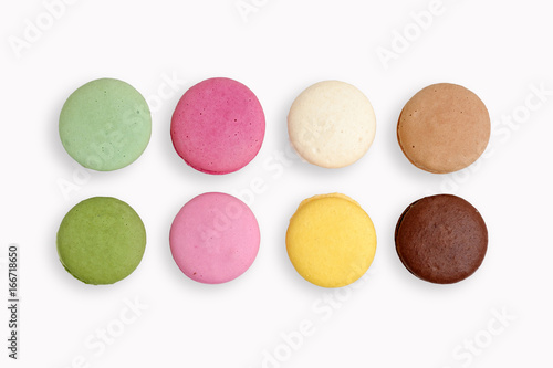 French macaroons cookies on white isolated background