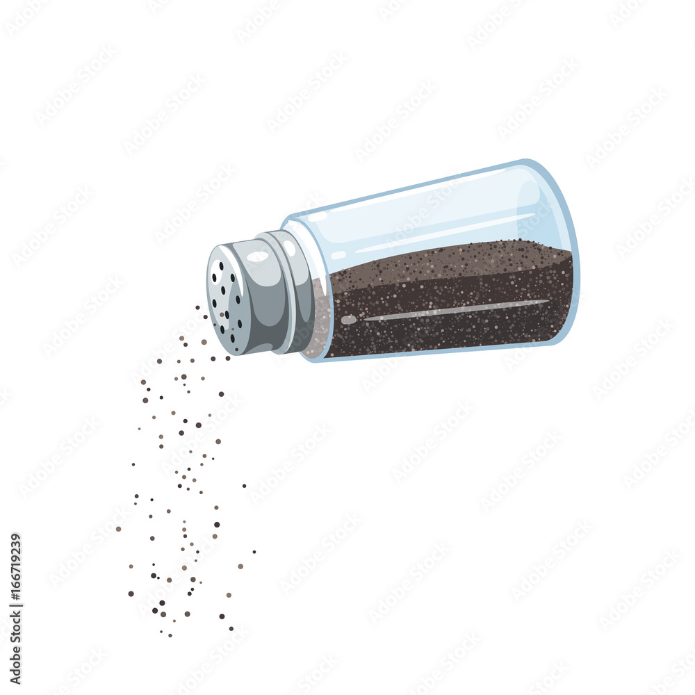 Transparent pepper shaker with metal lid, pouring ground pepper. Vector  illustration cartoon flat icon isolated on white. Stock Vector | Adobe Stock