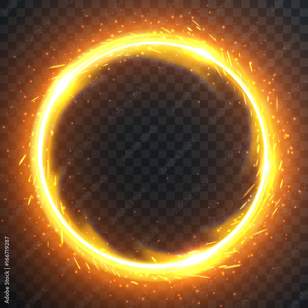 Realistic Round Light Fire Flame Frame Vector Template Illustration On Transparent Background