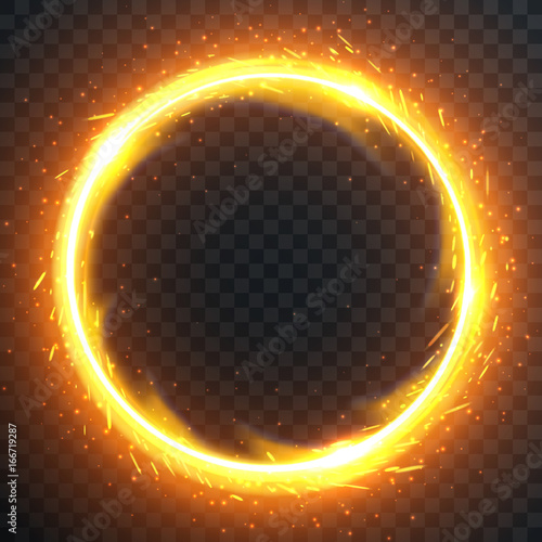 Realistic round light fire flame frame, vector template illustration on transparent background