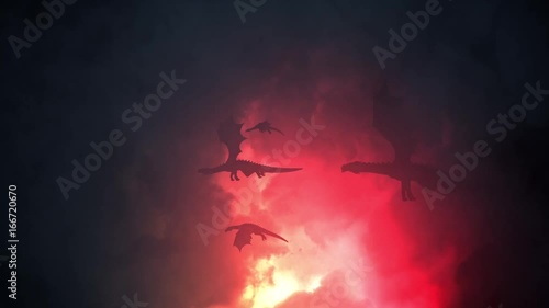 Group of Dragons Flying Through a Lightning Storm