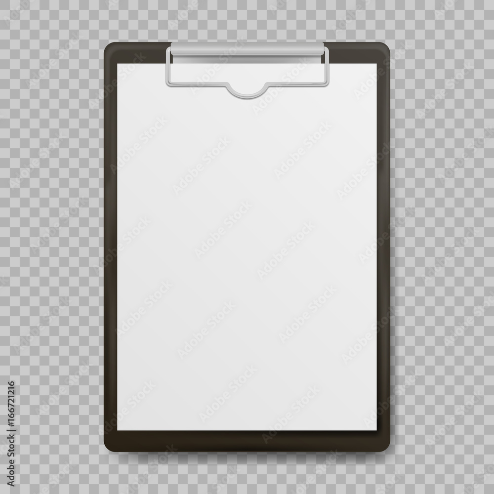 Black clipboard with blank white sheet attached on transparent background.  Vector illustration. Stock-Vektorgrafik | Adobe Stock