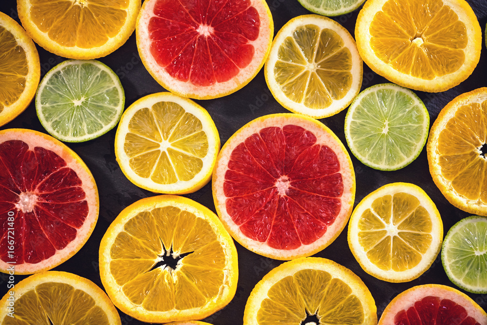 Fototapeta premium Fresh fruit. Mixed fruit. Fruit top view.