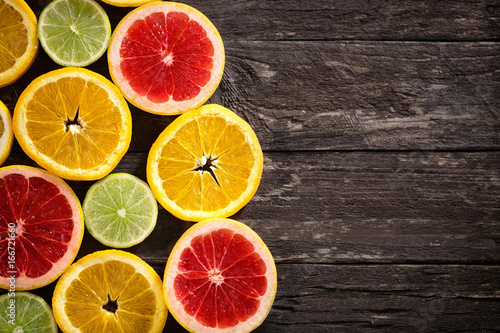 various slices of citrus background.