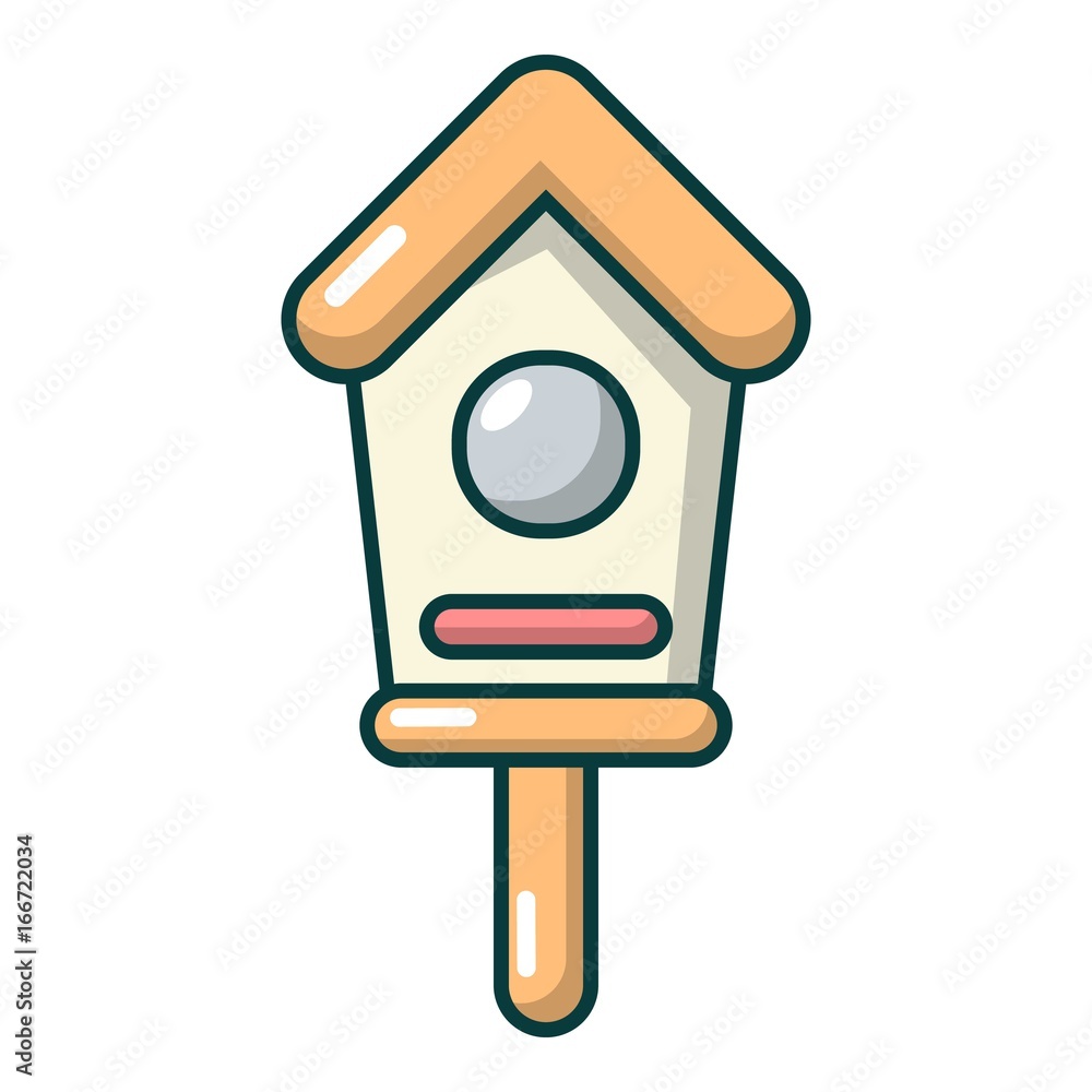 Wooden birdhouse icon, cartoon style Wooden birdhouse icon, cartoon style