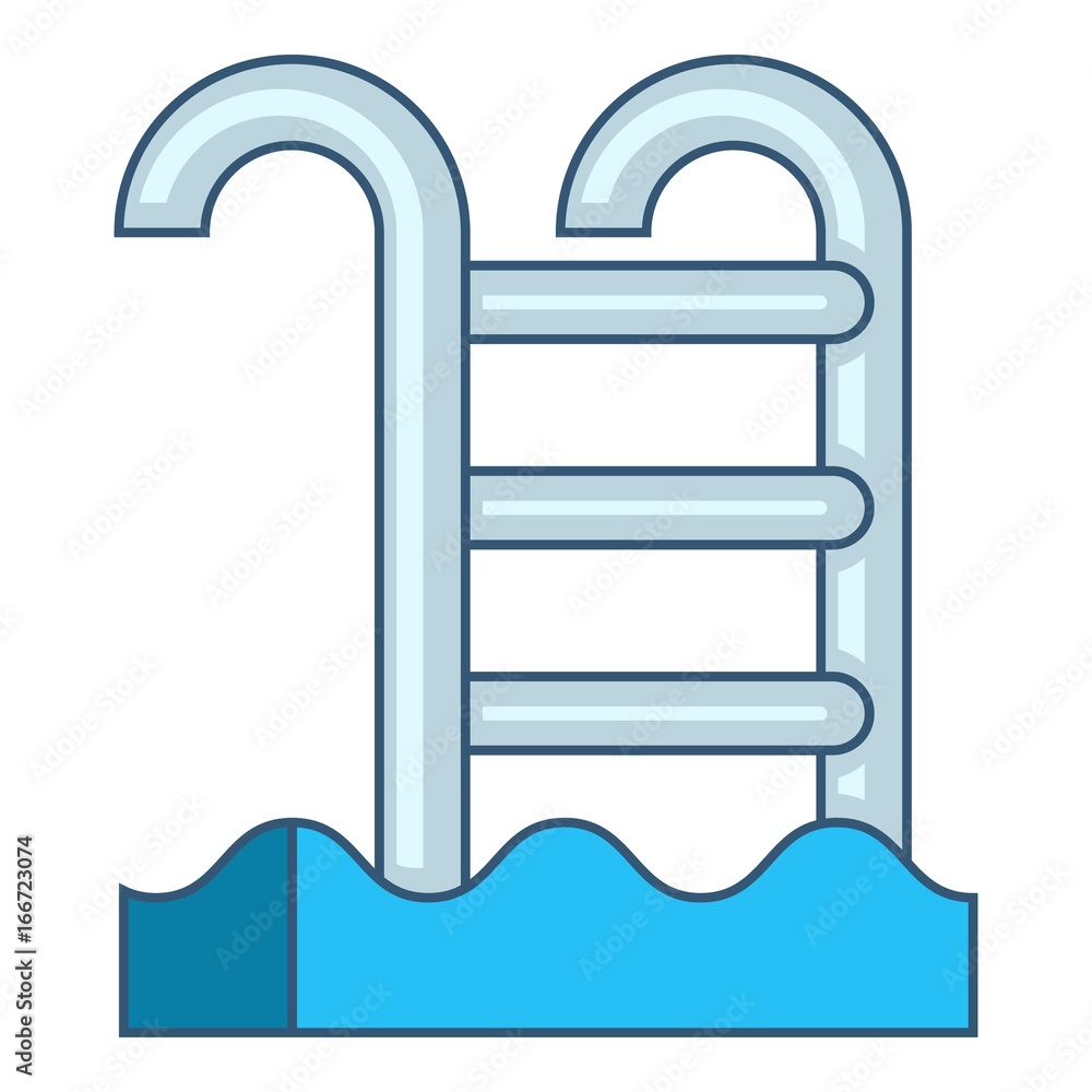 Pool with stairs icon, cartoon style Pool with stairs icon, cartoon style